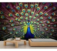 Peacock Mural Magnificent Peacock Wallpaper Animal Wall Mural Extra Large Panoramic Wallpaper Hotel Restaurant Lobby Custom Wall Paper (Non-self-Adhesive)