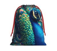 peacock nature feathers Print Drawstring Bag wrap, String Pouches, Premium Packaging Bags for Business & Events M