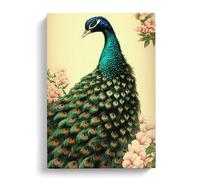 Peacock No.1 Peach Canvas Print | Gallery Wrapped 30mm Frame Wall Art | 30x20 inches | Ready to Hang | Retro Still Life Picture | Living Room Bedroom Lounge Office