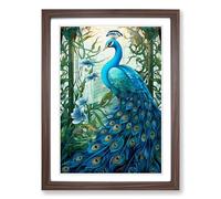 Peacock Nouveau No.2 Framed Print | A2 Walnut Framed Wall Art | Ready to Hang | Modern Animal Picture | Living Room Bedroom Lounge Office