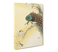 Peacock On A Cherry Blossom Tree By Ohara Koson Canvas Print | Gallery Wrapped 30mm Frame Wall Art | 20x14 inches | Ready to Hang | Asian Floral Picture | Living Room Bedroom Lounge Office