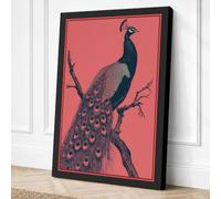 Peacock on Branch Japandi Canvas Wall Art Print 30x20 Inch (76 x 51 cm)