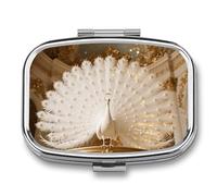 Peacock on Gilded Rail Pill Box 2 Compartment Square Metal Pill Organizer Portable Mini Travel Medicine Case with Mirror Cute Medicine Container Holder for Pocket Purse