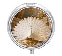 Peacock on Gilded Rail pilldispenser with Mirror 3 Compartments Waterproof Pillcase for Purse Pocket Non-Slip Grip Travel Medicine Organizer Container Box for Vitamin Fish Oil Supplement