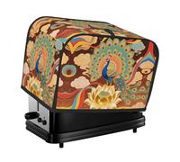 Peacock on Golden Lotus Toaster Cover 2 Slice, Waterproof Bread Machine Covers with Pockets Universal Size Kitchen Small Appliance Cover with Handle, Dust and Fingerprint Protection