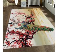 Peacock on Plum Blossom Chinese Landscape Area Rug 120x150cm Oriental Ink Wash “sea of Clouds” Carpet Soft Low Pile Non Slip Modern Asian Style Rug for Bedroom Under Sofa or Coffee Table Decor