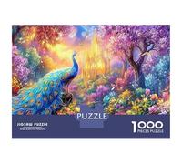 Peacock on Rock before Glowing Castle 1000-Piece Jigsaw Puzzle Beautiful Peacock Classic & Challenging, Gift for All Ages 70x50cm/1000pcs