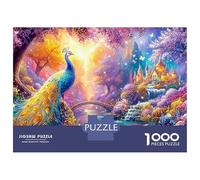 Peacock on Rock by Bridge And Castle 1000 Piece Jigsaw Puzzle Beautiful Peacock Brainteasing Fun for Adults & Kids 70x50cm/1000pcs