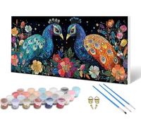 Peacock Paint by Numbers for Adults, Painting by Numbers Flower Pattern Design DIY Color Oil Painting with 3 PaintBrush and Acrylic Paints for Wall Art, Room Decor, Gifts 80 x 160 cm -lsy2506B1