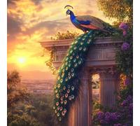 Peacock Paint by Numbers for Children Architecture Paint by Number Canvas 90X90CM, DIY Acrylic Oil Paintngs Adults Beginners Art Craft Kits with 3 Brushes and Acrylic Pigment, Home Room Decor, Gifts