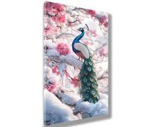 Peacock Paint by Numbers for Children Beginners,Painting by Numbers for Kids 6-12,Easy DIY Color Canvas Oil Painting Kits with Acrylic Paint Brushes for Home Room Decor,16x40inch Snow,Frameless,984-W