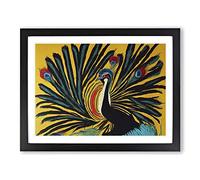 Peacock Painting Abstract Framed Wall Art Print A2 Black