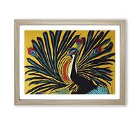Peacock Painting Abstract Framed Wall Art Print A2 Oak