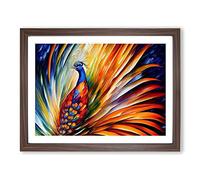Peacock Painting Abstract Framed Wall Art Print A2 Walnut