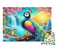 Peacock Paradise 1000 Piece Jigsaw Puzzle Set for Adults Kids 12+，Waterfall Peacock，Educational Game Challenge Fun Present Activity Wall Decor Mind Relaxation 70x50cm/1000pcs