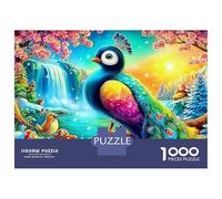 Peacock Paradise 1000 Pieces Premium Cardboard Jigsaw Spring Waterfall Puzzle for Adults Relaxation Family Game Night Perfect Birthday Present 70x50cm/1000pcs