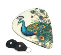 Peacock Pattern 6 Pack Guitar Picks With Holder, Personalized Guitar Plectrums Non-Slip Portable Ukulele Bass Picks 0.46mm For Acoustic Guitar Lovers Gifts