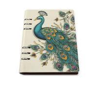 Peacock Pattern A5 Loose Leaf Notebook, Premium PU Leather Refillable 6-Ring Binder Journal, Durable Cover Lined Paper Lay Flat Design for Writing Journaling and Organization