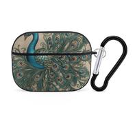 Peacock Pattern AirPod Pro Case, Anti Scratch Hard PC Cover with Keychain, AirPod Pro 2nd/1st Case Accessories for Women Men, Black-Style