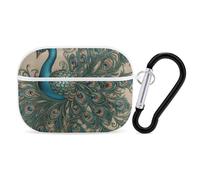 Peacock Pattern AirPod Pro Case, Anti Scratch Hard PC Cover with Keychain, AirPod Pro 2nd/1st Case Accessories for Women Men, White-Style