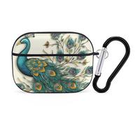 Peacock Pattern AirPods Pro Protective Case Cute Earphone Protective Covers with Keychain Ring - Compatible with AirPod Pro 2nd / 1st Generation