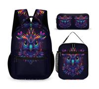 Peacock Pattern Backpack 3 Piece Set for Kids Age 8, Peacock Print Bookbag School Supplies Bundle Year 1 for Girls Outdoor Learning Family Trips and Weekend Adventures
