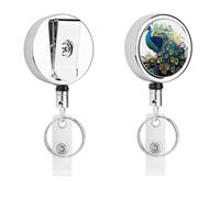 Peacock Pattern Badge Holder Retractable Nylon Cord Badge Holder Heavy Duty Key Ring Metal Badges Clip for ID Card Carabiner Key Card Work Badges Name Card Clip