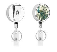 Peacock Pattern Badge Reel Retractable Stainless Steel Badge Clip with Lanyard Cute Badges Reel Holder Heavy-Duty Nurse Doctor Name Tag Badges Clip for Work