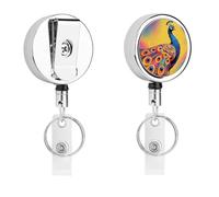 Peacock Pattern Badge Reel Retractable Stainless Steel Badge Clip with Lanyard Cute Badges Reel Holder Heavy-Duty Nurse Doctor Name Tag Badges Clip for Work