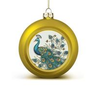Peacock Pattern Christmas Ball Ornaments 1.6 Inch Golden Shatterproof Plastic Decorative Hanging Ornaments Festive Baubles Decorations Xmas Ornament for Tree Holiday Party Home Decor
