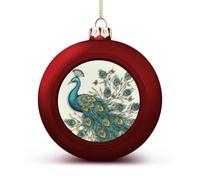 Peacock Pattern Christmas Ball Ornaments 1.6 Inch Red Shatterproof Plastic Decorative Hanging Ornaments Festive Baubles Decorations Xmas Ornament for Tree Holiday Party Home Decor