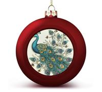 Peacock Pattern Christmas Ball Ornaments 2PCS Shatterproof Christmas Tree Decorations Red Xmas Hanging Balls for Tree Decor, Holiday Wedding Party Decorative Pendants