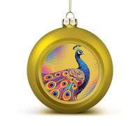 Peacock Pattern Christmas Ball Ornaments - Golden Shatterproof Plastic Vintage Rustic Xmas Tree Decorations Pendant for Family Holiday Wedding Party Xmas Hanging Decoration