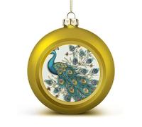 Peacock Pattern Christmas Ball Ornaments - Golden Shatterproof Plastic Vintage Rustic Xmas Tree Decorations Pendant for Family Holiday Wedding Party Xmas Hanging Decoration