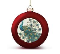 Peacock Pattern Christmas Ball Ornaments - Red Shatterproof Plastic Vintage Rustic Xmas Tree Decorations Pendant for Family Holiday Wedding Party Xmas Hanging Decoration