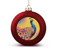 Peacock Pattern Christmas Ball Ornaments - Red Shatterproof Plastic Vintage Rustic Xmas Tree Decorations Pendant for Family Holiday Wedding Party Xmas Hanging Decoration