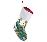 Peacock Pattern Christmas Stockings 18 Inch Large Hanging Stocking with White Plush Cuff Xmas Stocking Fireplace Hanging Stockings Gift for Family Holiday Party Decoration