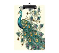 Peacock Pattern Clipboard Colorful Sturdy Acrylic Clipboard Decorative Clip Board with Metal Clip Cute Plastic Clipboards A4 for Nurses Office（Standard Size 8.5" X 12.5"）