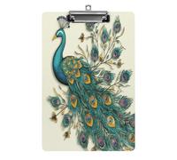 Peacock Pattern Clipboard Colorful Sturdy Acrylic Clipboard Decorative Clip Board with Metal Clip Cute Plastic Clipboards A4 for Nurses Office（Standard Size 8.5" X 12.5"）