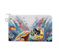 Peacock Pattern Coin Purse Canvas Wallet Cute Change Purse Small Storage Bag with Zipper, Colorful Sea Turtle_77697424, One Size, Flowers and Animals