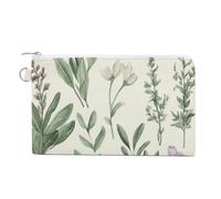Peacock Pattern Coin Purse Canvas Wallet Cute Change Purse Small Storage Bag with Zipper, Green Flower Herb Sage Leaves and Branches, One Size, Flowers and Animals