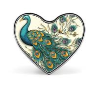 Peacock Pattern Heart Brooch Lightweight Aluminum Alloy Badge Personalized Fashionable Heart Lapel Pin It Is Suitable for Wearing Shirts T-shirts Short-sleeved