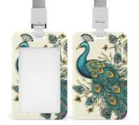 Peacock Pattern ID Badge Holder - Retractable Badge Reel, Vertical Card Name Tag Holder with Breakaway Lanyard, ID Cards Holders Case for Nurse Security Staff Women Men