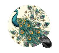 Peacock Pattern Mouse Pad Round Computer Mousepad Cute Mouse Pads with Non-Slip Rubber Base Mouse Mat for Laptop Gaming Office Home
