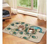 Peacock pattern print Cats Pet Bowl Placemat Pet Feeding Mats for Dogs, Non-Slip PU Leather Tablecloth for Pets