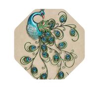 Peacock pattern Printed Coasters Set of 6, Tabletop Protection Leather Coasters for Cup Drinks Coffee Pads Beer Bar Mat Gifts, Octagon