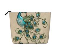 Peacock Pattern Printed, Cosmetic Bag Imitation Linen Makeup Bag Portable Travel Toiletry Bag