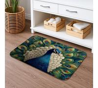 Peacock Pattern Quick Dry Bath Mat, Colorful Elegant Design Absorbent Non Slip Shower Mat, Spring Decorative Flannel Washable Bath Rugs for Bathroom Toilet Restroom 20x32 Inch