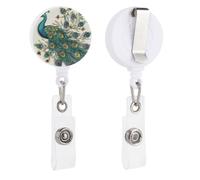 Peacock Pattern Retractable Badge Reel - Personalized ID Name Badge Holder with Lanyard Cute Badges Reel Holder Round Nurse Doctor Name Tag Badges Clip for Work