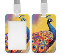 Peacock Pattern Retractable ID Badge Holder with Lanyard - Vertical Badge Reel,Keychain Clip,Name Tag Id Card Holder Protector for Nurse Officer Teacher Security Staff Women Men